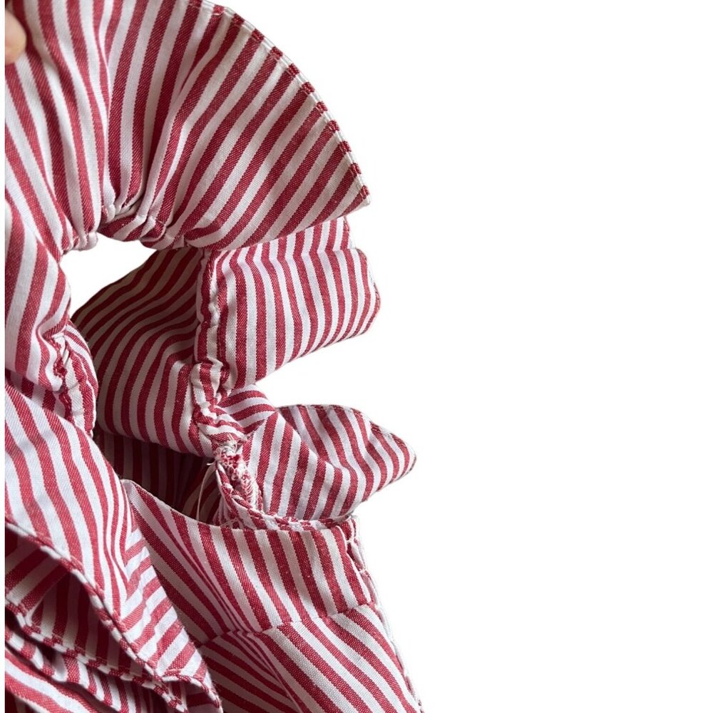 SMALL EUC Wayf Anzio Off Shoulder Red White Stripe Ruffle Crop Top - Picture 5 of 12